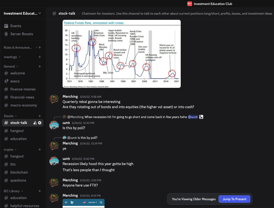 Screenshot of the investment club’s Discord discussion